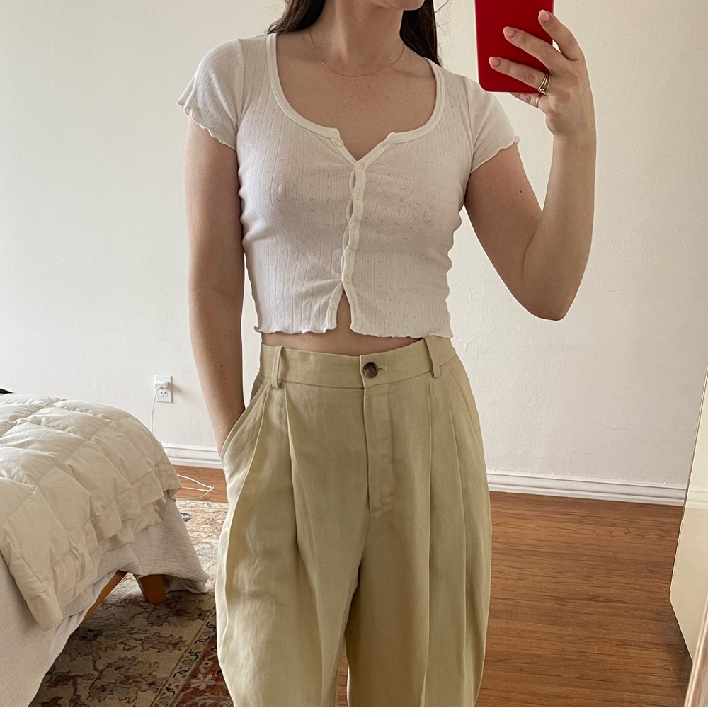 Brandy Melville eyelet crochet button top